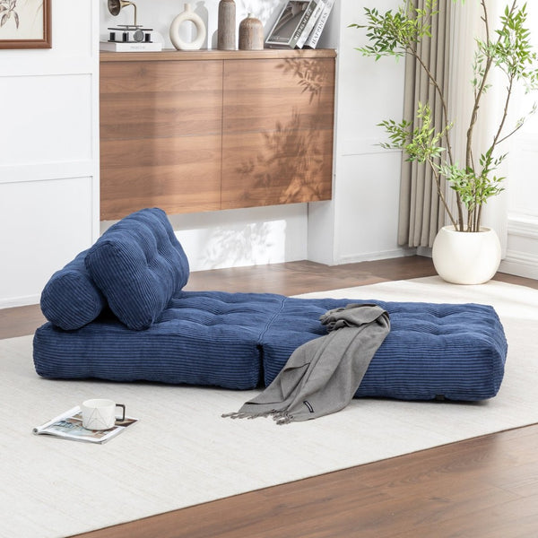 English Elm Folding Floor Sofa Bed Convertible Sleeper Chair with Shredded Foam Corded Fabric Dark Blue W2200P442795