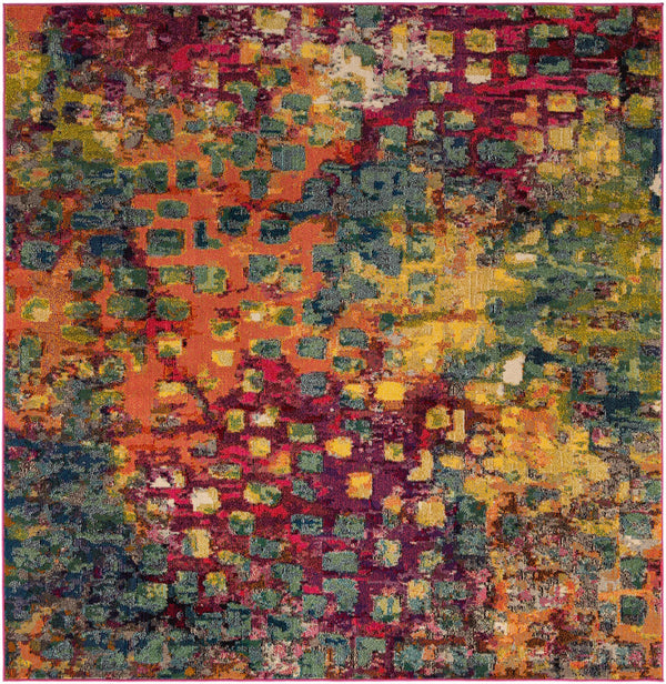 Unique Loom Jardin Ivy Machine Made Abstract Rug Multi, Cream/Light Blue/Navy Blue/Gray/Gold/Green/Burgundy/Orange/Purple/Violet/Pink 8' 0" x 8' 0"