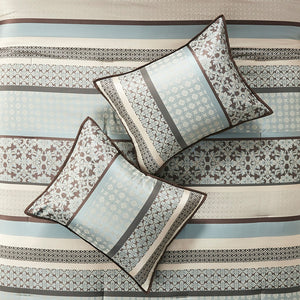 English Elm 7 Piece Comforter Set - Luxurious Blue Cal King Ensemble With Geometric & Damask Prints, Easy Care B03597163