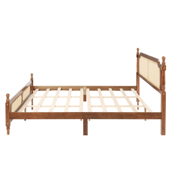 English Elm King Pine Rattan Bed Walnut — Classic Pine Wood King Bed with Rattan Headboard & Footboard, 500lb Capacity W504P269835