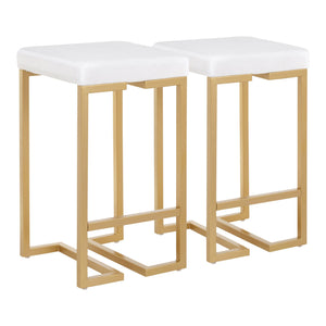 English Elm Midas 26" Contemporary-Glam Counter Stool with Gold Geometric Frame and Plush Velvet Seat, Set of 2 White B202P222392