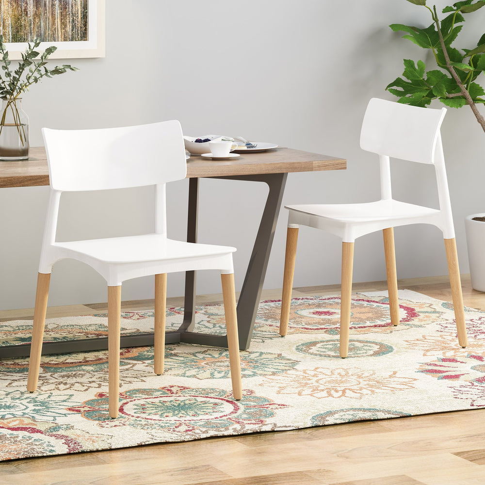 English Elm Christopher Knight Home® - PLASTIC Modern Dining Chair Set of 2 - White Polypropylene Seats with Beech Tapered Legs, Durable Stylish 63910.00
