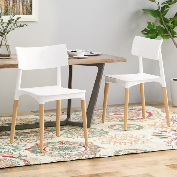 English Elm Christopher Knight Home® - PLASTIC Modern Dining Chair Set of 2 - White Polypropylene Seats with Beech Tapered Legs, Durable Stylish 63910.00