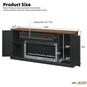 English Elm On-trend Farmhouse Electric Fireplace Console Walnut Veneer Media Cabinet for Living Room Black N721S000069B
