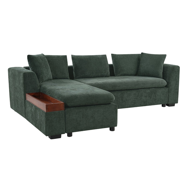 English Elm Sectional Chenille L-Shaped Sofa with Hidden Wooden Storage, Deep 18.9" Seats & Pocket Springs Green N719S001970F