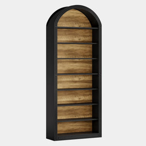English Elm Display Cabinet Wall Mounted 5 Tier Glass Door Shelving for Collectibles Matte Black Black T3971P449678