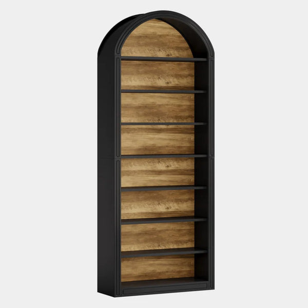 English Elm Display Cabinet Wall Mounted 5 Tier Glass Door Shelving for Collectibles Matte Black Black T3971P449678