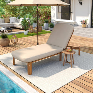 English Elm Outdoor Acacia Wood Chaise Lounge Reclining Patio Chair with Cushion for Poolside Brown N719P445623D