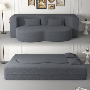 English Elm Modern Full Size Folding Sofa Bed with Teddy Fabric, Foam-Filled 15" Sleeper, 2 Pillows, No Assembly Required Grey W1885P272261