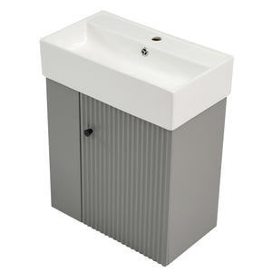 English Elm 21.6" Modern Floating Bathroom Vanity With Ceramic Sink & Open Shelving - Space-Saving Design! N729P170390E
