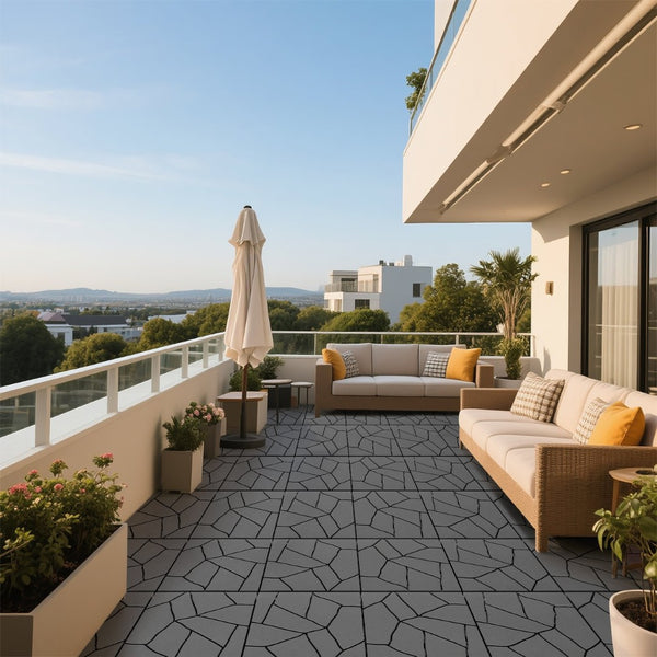 English Elm Stone Texture Interlocking Patio Deck Tiles Polypropylene Outdoor Floor Set 44 Piece W3022P251849