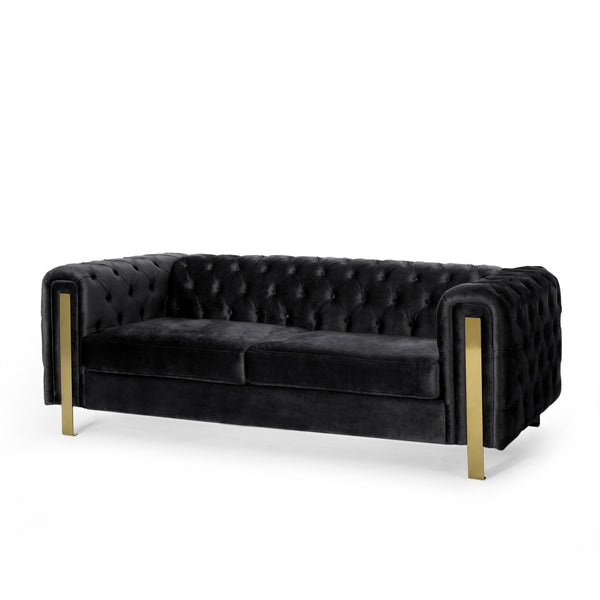 English Elm Christopher Knight Home® - Mirod Modern 3-Seat Sofa with Tufted Back and Arms, Polyester Upholstery, Foam & Pocket Spring Comfort Black 69439.00BLK