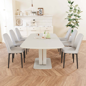 English Elm 62.99-78.74" Expandable Dining Table Set For 2-8 With 6 Padded Chairs, Modern U-Shaped Design & Comfort W2189S00720