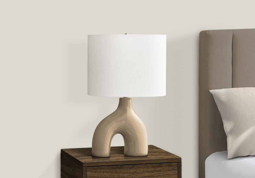 English Elm Lighting, Sculptural Ceramic Table Lamp with Ivory Shade for Modern Living Spaces B2710P461828