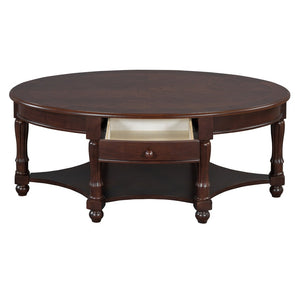 English Elm Vintage Oval Coffee Table With Drawer And Open Shelves, French Country Style Accent Table In Walnut N735P277388D-GIGA
