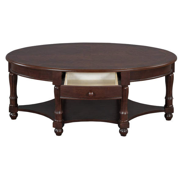 English Elm Vintage Oval Coffee Table With Drawer And Open Shelves, French Country Style Accent Table In Walnut N735P277388D-GIGA