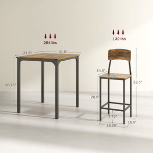 English Elm Homcom Industrial Counter Height Dining Set Rustic Wood Grain Square Table Two Stools W2225P229751