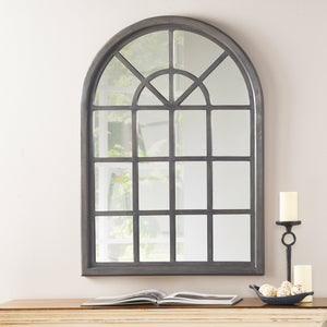 English Elm Christopher Knight Home® - ARCH Window Mirror Grey Wood 48.25x35 Decorative Arched Wall Accent with Rustic Farmhouse Charm and Depth 67057.00
