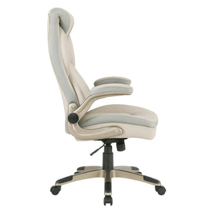 OSP Home Furnishings Exec Bonded Leather Office Chair with Lumbar Support Padded Arms and Ergonomic Tilt Taupe ECH17051-EC21