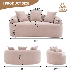 English Elm LY-025S Curved Loveseat Sofa Compact 65" chenille upholstery, 30D foam with spring core, 300lb capacity, 3 pillows, apartment-friendly Apricot Cream W2231P292607