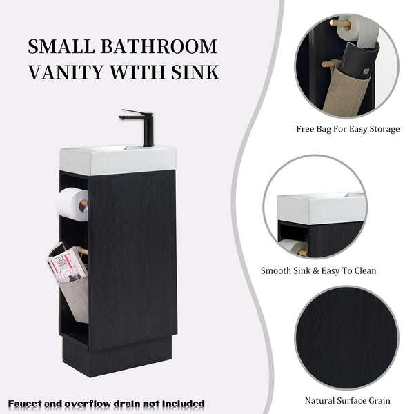 English Elm 16 16 inch bathroom vanity sink combo for small spaces with stone sink, soft-close doors, storage pockets Black + Dark Walnut 19.3 L x 13 W x 30.7 H W3520P327619