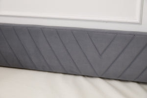 English Elm Twin Velvet Upholstered Daybed with Trundle, V-Pattern Backrest, USB Port, Side Pockets, Sturdy Design Grey W1361S00040