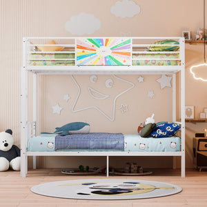 English Elm Metal Full Size Bunk Bed Convertible Steel Frame with Safety Guardrail for Kids W3752S00014