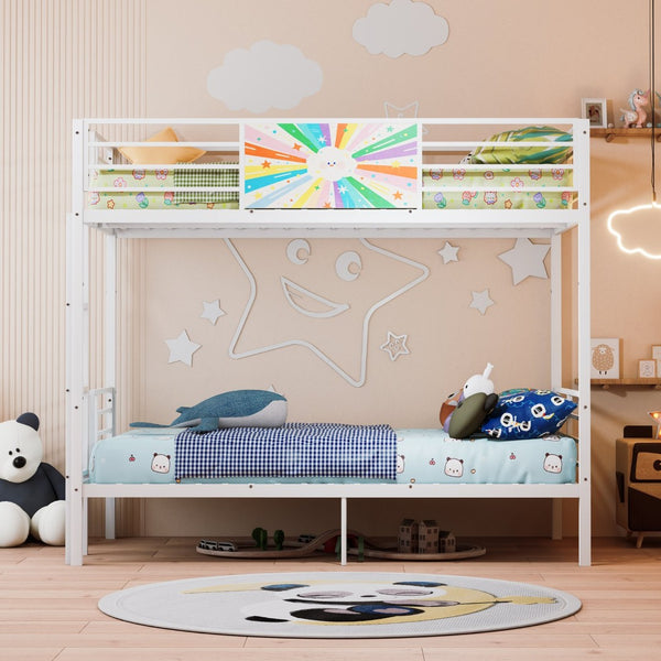 English Elm Metal Full Size Bunk Bed Convertible Steel Frame with Safety Guardrail for Kids W3752S00014