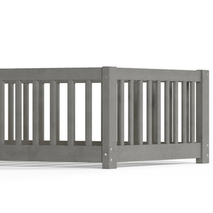 English Elm Twin Floor Bed Solid Pine Frame with Guardrails and Door for Safe Kid Sleep W1580P433575