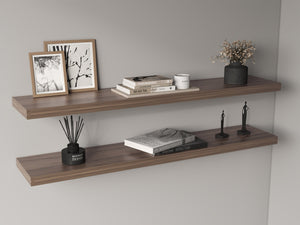 English Elm Ecco 47" Floating Shelves Set of 2 Walnut – Modern Matte Finish, Hidden Brackets, Sturdy Storage Display B200P239119