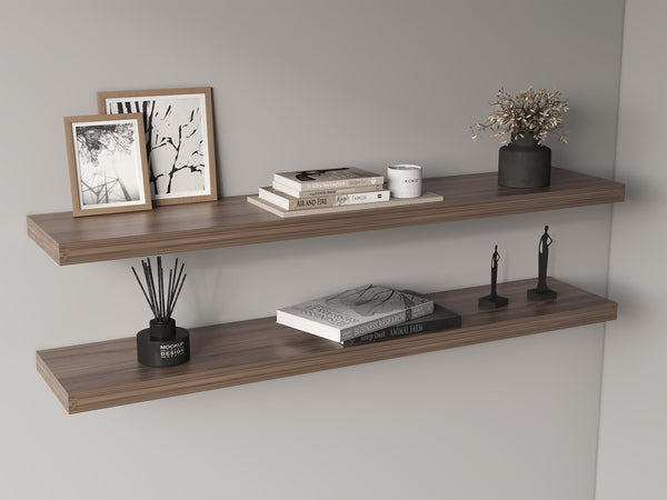 English Elm Ecco 47" Floating Shelves Set of 2 Walnut – Modern Matte Finish, Hidden Brackets, Sturdy Storage Display B200P239119