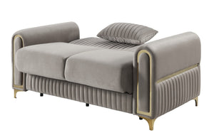 English Elm Ruby Channel Stitch Sofa and Loveseat Set with Birch Frame Gold Steel Legs B009S02251