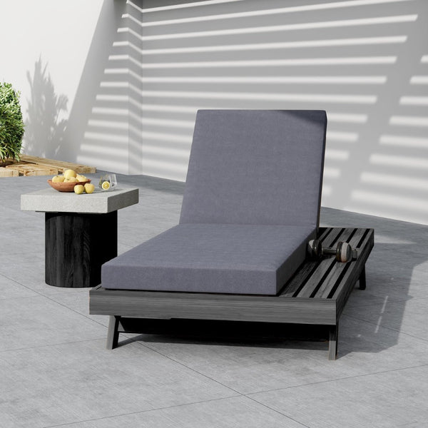 English Elm Lounge Chaise Outdoor Acacia Wood Slatted Frame with Water Resistant Cushion Resort Style Black,Dark Grey N770P442B429CUSHDGRY