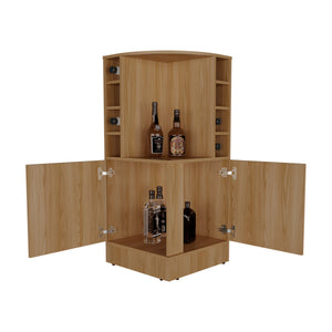 English Elm Jakes 42" Tall Corner Bar Cabinet with 8 Bottle Cubbies, Double Doors and Space-Saving Design Oak 30.5 L x 59 W x 12 H B200P253729