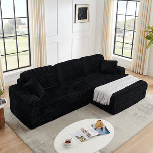 English Elm Right modular sectional sofa unfolds into bed — space-saving, flannelette comfort with foam & spring support, no assembly required Black W487S00297