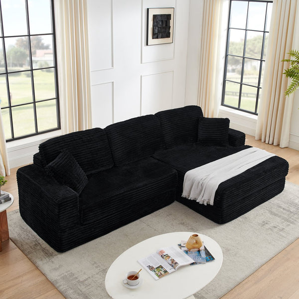 English Elm Right modular sectional sofa unfolds into bed — space-saving, flannelette comfort with foam & spring support, no assembly required Black W487S00297