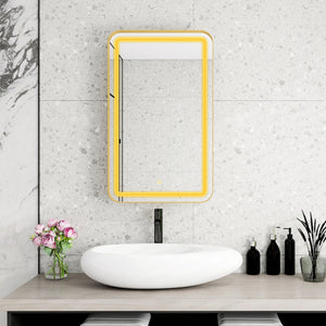English Elm Rectangle LED Medicine Cabinet Mirror with Soft Touch Light, Magnetic Accessories, Tempered Shelves, Wall-Mounted Storage Gold W688P210791