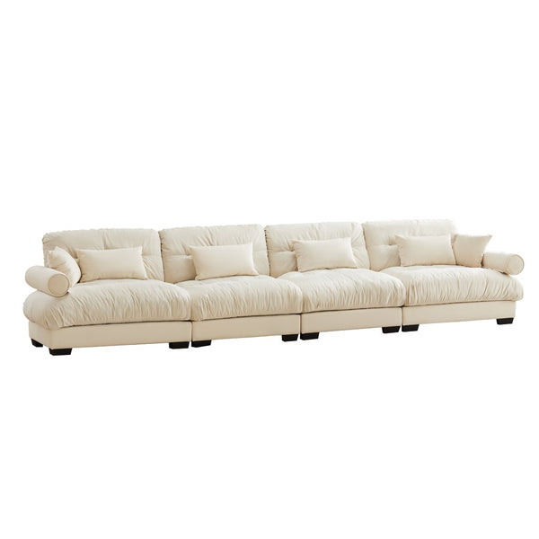 English Elm Super Comfort Modular Velvet Sectional Sofa With Movable Ottoman – Cloud-Like Deep Seat Couch In Cream W714S01074-GIGA