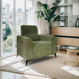 JLA Home Chapel Hill - Power Recliner Chapel Hill Madison with USB & Type-C Charging, Plush Fabric, Low-Track Arms, Motorized Comfort Green CH103-0006