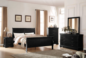 English Elm Louis Philippe Solid Wood Queen Bed Curved Sleigh Headboard Black Lacquer Finish B2726S00142