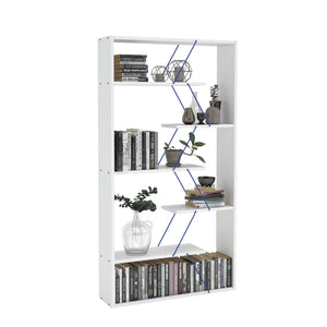 English Elm Furnish Modern 5-Tier Wood Frame Etagere with Blue Metal Open Shelves — Sturdy Industrial Bookcase Organizer B029P328570