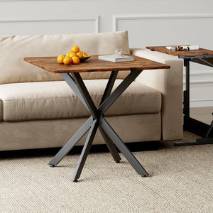 English Elm Rustic Square End Table Steel X Frame Base Wood Grain Top for Living Room or Office Rustic Brown W1820P404205