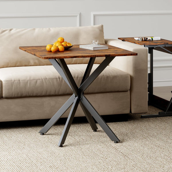 English Elm Rustic Square End Table Steel X Frame Base Wood Grain Top for Living Room or Office Rustic Brown W1820P404205
