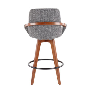 English Elm Cosmo Mid-Century Counter Stool Walnut Frame with Swivel Fabric Seat, Curved Armrests & Footrest Grey B202P221846