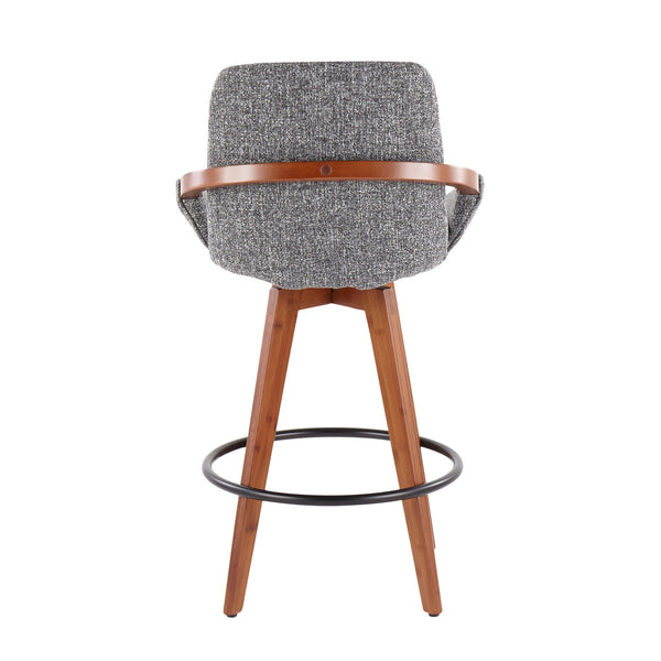 English Elm Cosmo Mid-Century Counter Stool Walnut Frame with Swivel Fabric Seat, Curved Armrests & Footrest Grey B202P221846