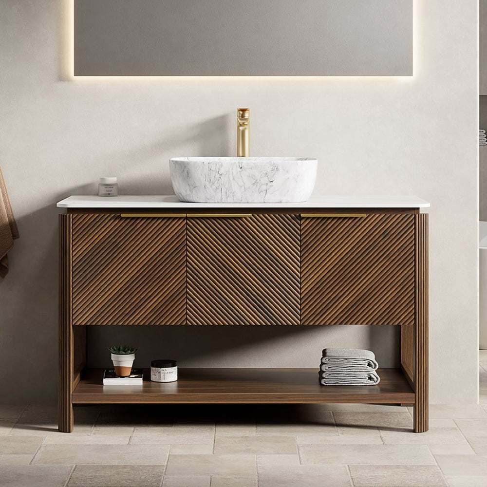 English Elm Dipa 48 Inch Floating Bathroom Vanity Walnut Cabinet Sintered Stone Top Led Sensor W2615S00513