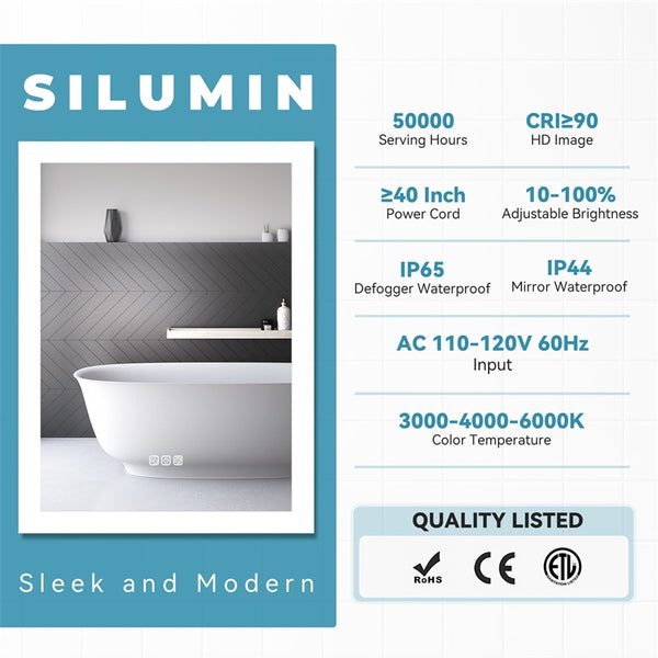 English Elm Bright Led Bathroom Mirror 36" X 28" - Full Hd Reflection, 3 Color Modes, Quick Defog, Dimmable Light T3177P296170