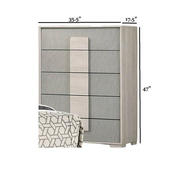 English Elm Contemporary Chic Chest with Gold Accents, Acrylic Trim, Metal Bracket Legs and Dust‑Proof Drawers Stone Gray,White Washed 21 L x 39 W x 52 H B2741P372238