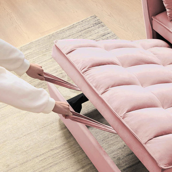 English Elm Convertible Velvet Sofa Bed with Hidden Pull Strap, 3-in-1 Reclining Sleeper Loveseat, Pink — Breathable High-Density Foam Comfort for Living Room, Office, Home W2941P290201