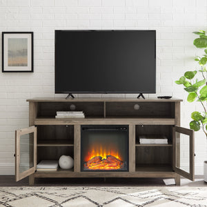 English Elm Walker Edison - Transitional Grey Wash Electric Fireplace TV Stand for 65" TVs — Farmhouse LED Flames, Adjustable Storage B185P169432